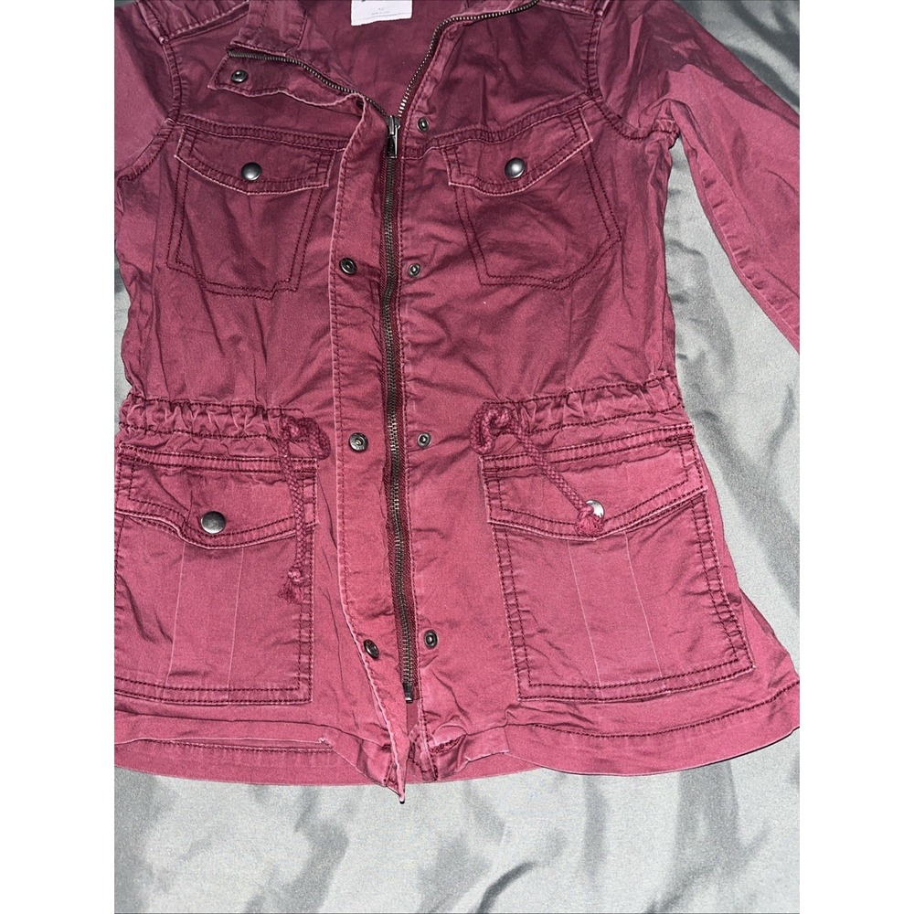 Mudd Y2K Size XS Faded Burgundy Jacket Button/Zip Up Cinch Waist & Snap Pockets. - Picture 11 of 14